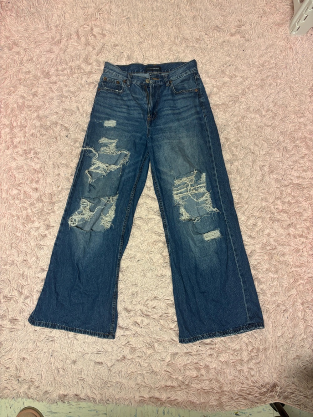 Aeropostale Ripped Wide-Leg Dark Blue Denim Jeans